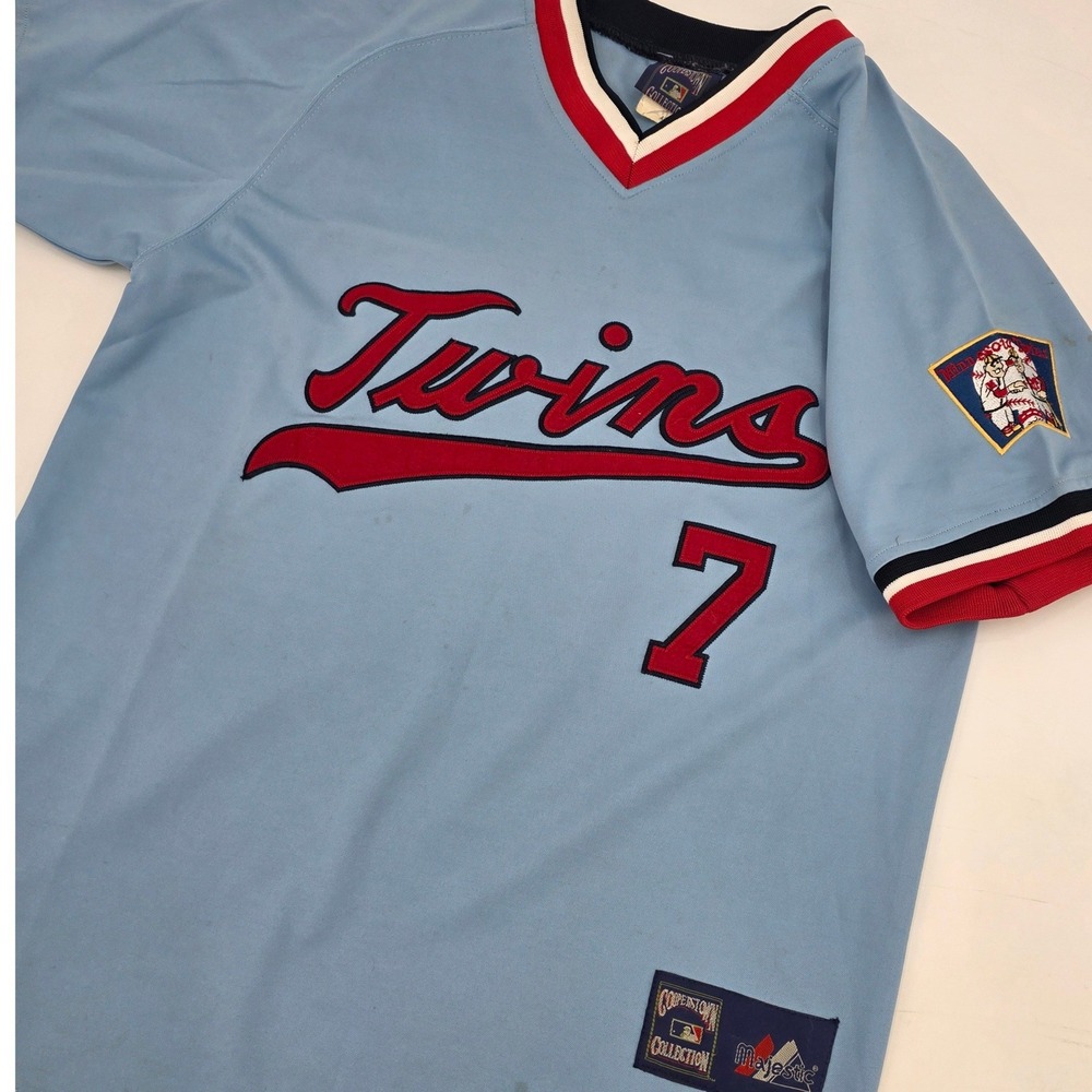 VINTAGE MAJESTIC MINNESOTA TWINS JERSEY JOE MAUER MENS LARGE 48 BLUE COOPERSTOWN